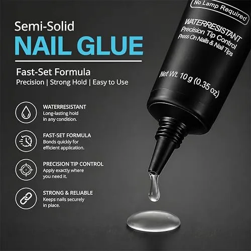GELPARTY Semi Solid Nail Glue for Press On Nails, 2 x 10g, Air Dry