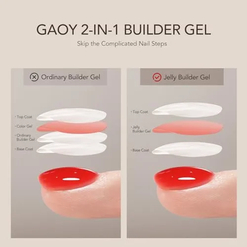 GAOY Builder Gel for Nails, Sheer Orange Red Nail Strengthener, Soak Off Colored Nail Extension Hard Gel, 4506 Jelly Sunset