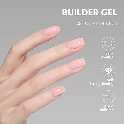 GAOY Builder Gel for Nails, 16ml Nail Strengthener in a Bottle, Nail Extension Hard Gel, Soak Off Long Lasting UV Light Cure, 1958 Crystal Pink, Base Coat Top Coat Needed
