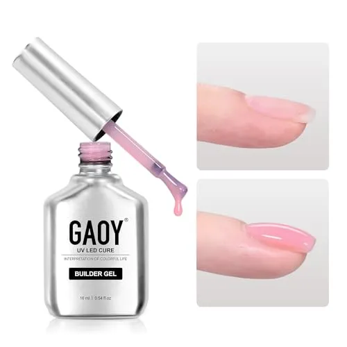GAOY Builder Gel for Nails, 16ml Pink Nail Strengthener in a Bottle, Nail Extension Hard Gel, Soak Off Long Lasting UV Light Cure, 1727 First Love, Base Coat Top Coat Needed