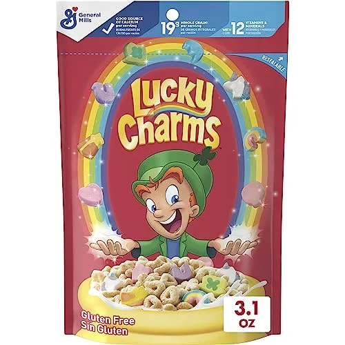Lucky Charms Gluten Free Cereal with Marshmallows, Resealable Pouch, 3.1 oz