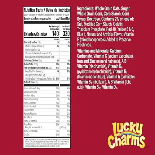 Lucky Charms Gluten Free Cereal with Marshmallows, Resealable Pouch, 3.1 oz