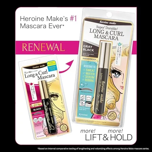 Heroine Make by KissMe Waterproof Mascara New Gray Black| Volumizing, Lengthening & Smudge-Proof Formula | Waterproof Mascara for Long-Lasting Curl & Volume | Made in Japan