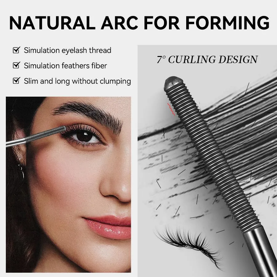 3D Curling Eyelash Iron Mascara,New Metal CurlWaterproof Mascara,With Ultra Fine Metal Wand, Contains Lengthening Fibers,Clump-Free&Smudge-Proof,7° Curling Design,Black (Pack of 2)