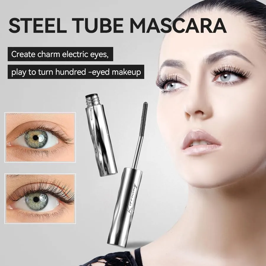 3D Curling Eyelash Iron Mascara,New Metal CurlWaterproof Mascara,With Ultra Fine Metal Wand, Contains Lengthening Fibers,Clump-Free&Smudge-Proof,7° Curling Design,Black (Pack of 2)