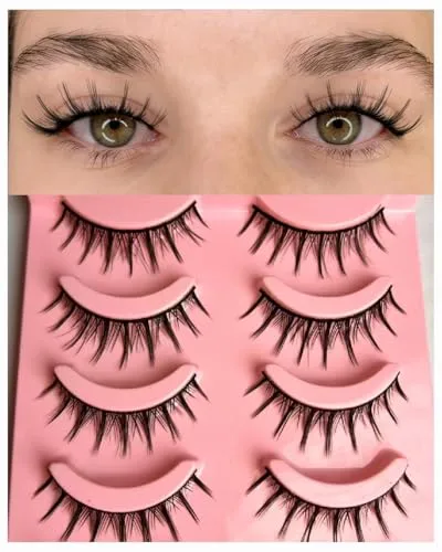 5 Pairs 12mm Anime Demon False Eyelashes, Black Stiff Band Strong Support, Perfect for Hooded Eyes with Inner Double Eyelid Effect, Fresh Natural No-Makeup Look, Reusable Easy Wear Strip Lashes 1#