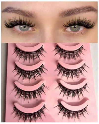 5 Pairs 12mm Anime Demon False Eyelashes, Black Stiff Band Strong Support, Perfect for Hooded Eyes with Inner Double Eyelid Effect, Fresh Natural No-Makeup Look, Reusable Easy Wear Strip Lashes 1#