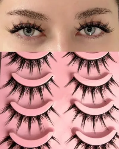 5 Pairs 12mm Anime Demon False Eyelashes, Black Stiff Band Strong Support, Perfect for Hooded Eyes with Inner Double Eyelid Effect, Fresh Natural No-Makeup Look, Reusable Easy Wear Strip Lashes 1#