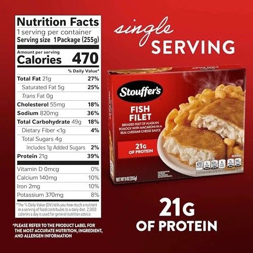 Stouffer's Fish Filet with Macaroni & Cheese, Single Serve Frozen Meal,9 Oz