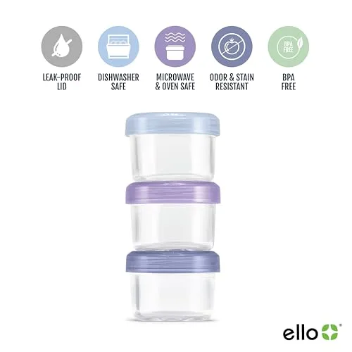 Ello Color Lock 4oz Glass Condiment Containers with Lids, 3 Pack, Purple