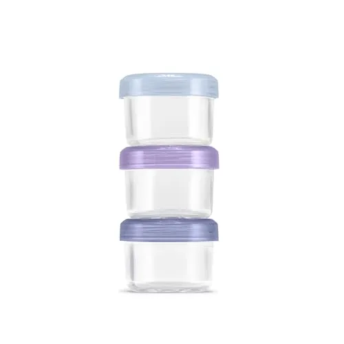 Ello Color Lock 4oz Glass Condiment Containers with Lids, 3 Pack, Purple