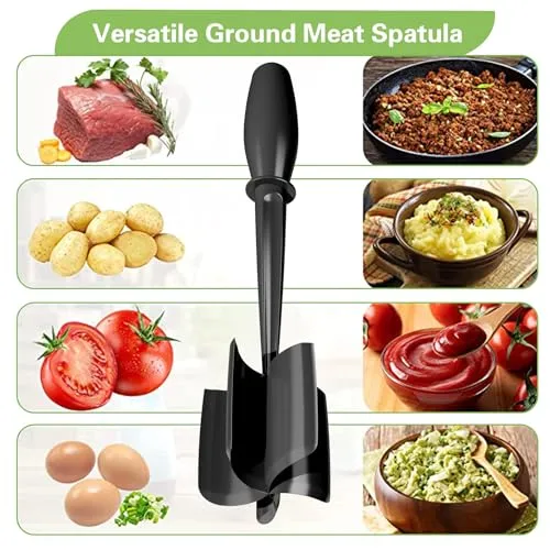 Meat Chopper, 5 Curve Blades Ground Beef Smasher, Heat Resistant Hamburger Smasher Tool, Nylon Potato Masher Utensil, Ground Meat Chopper, Meat Separator Tool for Hamburger, Non Stick Mix Chopper