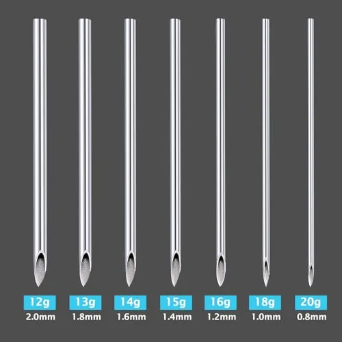 DJCIW 14PCS Mixed Size Body Piercing Needles, Sterile Disposable Stainless Steel, Sharp Point, Silver