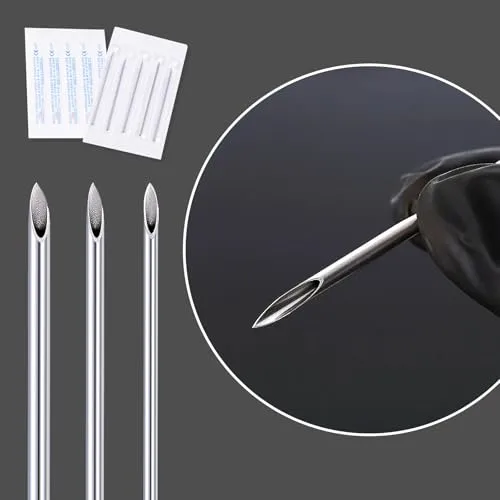 DJCIW 14PCS Mixed Size Body Piercing Needles, Sterile Disposable Stainless Steel, Sharp Point, Silver