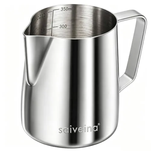 Saiveina Milk Frothing Pitcher, 12oz Milk Frother Cup Stainless Steel