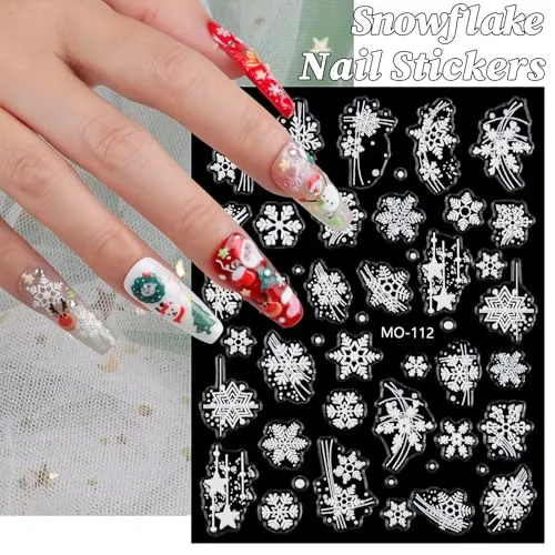 Christmas Nail Art Stickers 3 Sheets 5D Embossed Self Adhesive Nail Decals Snowflake Santa Claus Christmas Tree Elk Reindeer Bow Tie Designs Nail Stickers for Women DIY Manicure Supplies Holiday Gift