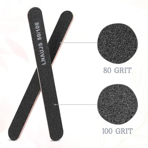 LNAUJS 10 Pack 80/100 Grit Nail Files, Black Professional Reusable Emery Boards Nail File, Manicure Tool Suitable for Both Acrylic and Natural Nails