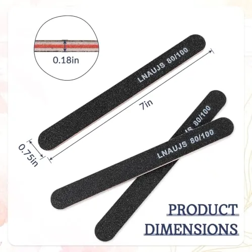 LNAUJS 10 Pack 80/100 Grit Nail Files, Black Professional Reusable Emery Boards Nail File, Manicure Tool Suitable for Both Acrylic and Natural Nails
