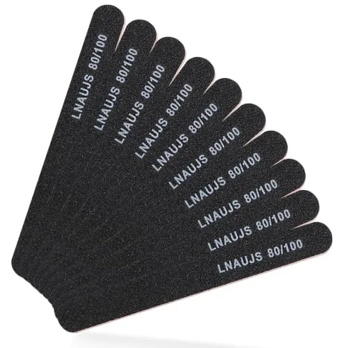 LNAUJS 10 Pack 80/100 Grit Nail Files, Black Professional Reusable Emery Boards Nail File, Manicure Tool Suitable for Both Acrylic and Natural Nails