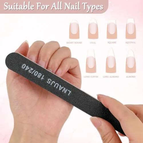 LNAUJS 10 Pack 80/100 and 180/240 Grit Nail Files, Black Professional Reusable Emery Boards Nail File, Manicure Tool Suitable for Both Acrylic and Natural Nails