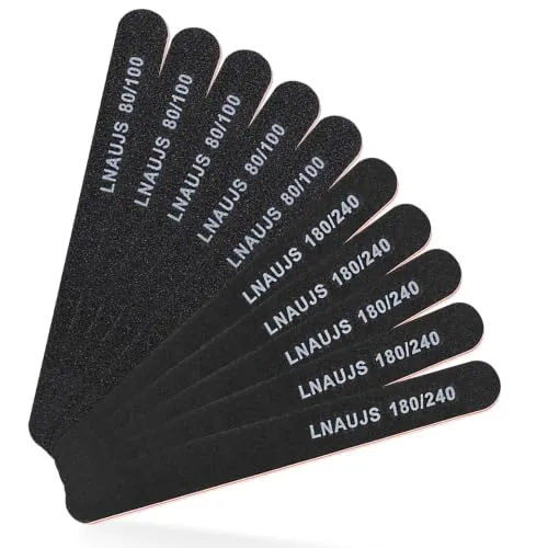LNAUJS 10 Pack 80/100 and 180/240 Grit Nail Files, Black Professional Reusable Emery Boards Nail File, Manicure Tool Suitable for Both Acrylic and Natural Nails