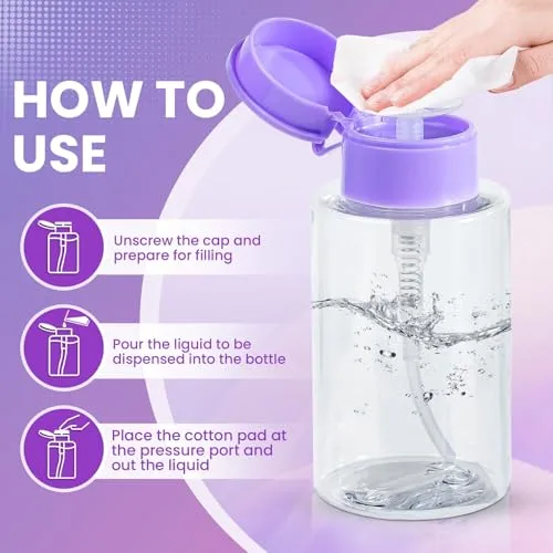 Nail Polish Remover Pump, YAMYONE 2 Pack Acetone Pump Dispenser, Alcohol Dispenser Push Down Empty Lockable Pump Dispenser Bottle for Nail Polish and Makeup Remover, 200ml(6.8oz) (Transparent Purple)