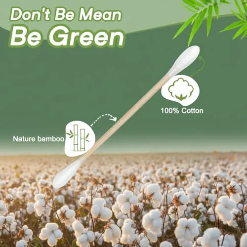 200 Count Natural Bamboo Cotton Tips, Organic Biodegradable Swab