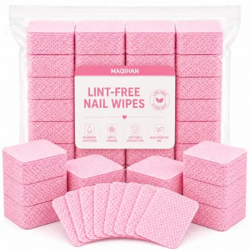 MAQIHAN 1200 Lint Free Nail Wipes - Pink Acetone Nail Polish Remover Wipes Lint Free Nail Wipes Pads Gel Nails No Lint Nail Glue Wipes Eyelash Extensions Toallitas Para Uñas Sin Pelusa Nail Supplies