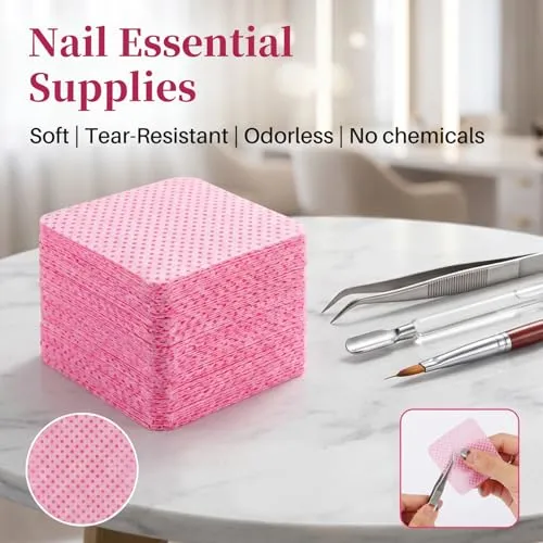 MAQIHAN 1200 Lint Free Nail Wipes - Pink Acetone Nail Polish Remover Wipes Lint Free Nail Wipes Pads Gel Nails No Lint Nail Glue Wipes Eyelash Extensions Toallitas Para Uñas Sin Pelusa Nail Supplies