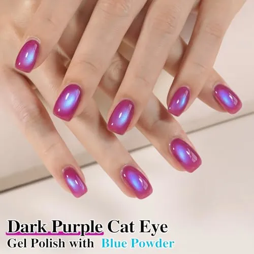Double Rhythm Jelly Glass Cat Eye Gel Polish with Magnet 15ML Holographic Glitter Shimmer Translucent Sheer Color Magnetic Nail Polish Salon DIY at Home (Dark Navy-MC1268)