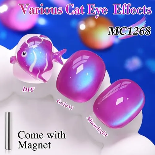 Double Rhythm Jelly Glass Cat Eye Gel Polish with Magnet 15ML Holographic Glitter Shimmer Translucent Sheer Color Magnetic Nail Polish Salon DIY at Home (Dark Navy-MC1268)