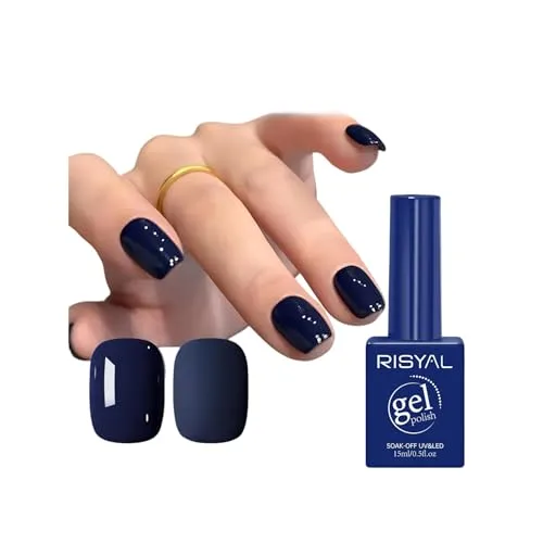 Navy Blue Gel Polish,1 Pcs High Gloss Long Lasting Deep Royal Blue Gel Nail Polish, UV LED Soak-Off Nail Polish Gel for Manicure Salon DIY (46#, 15ml)