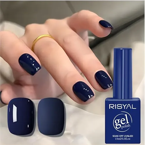 Navy Blue Gel Polish,1 Pcs High Gloss Long Lasting Deep Royal Blue Gel Nail Polish, UV LED Soak-Off Nail Polish Gel for Manicure Salon DIY (46#, 15ml)