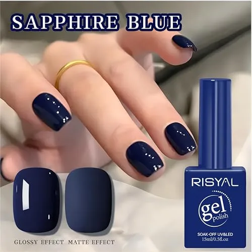 Navy Blue Gel Polish,1 Pcs High Gloss Long Lasting Deep Royal Blue Gel Nail Polish, UV LED Soak-Off Nail Polish Gel for Manicure Salon DIY (46#, 15ml)