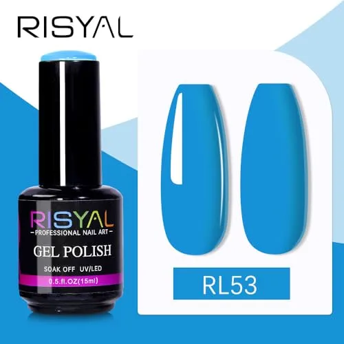 Bright Sky Blue 15ml Gel Nail Polish,1 Pcs High Gloss Long Lasting Gel Polish, UV LED Soak-Off Nail Polish Gel for Manicure Salon DIY (53#, 15ml)