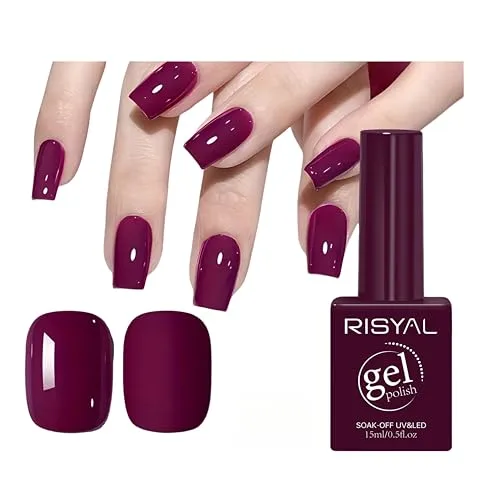 Dark Purple Gel Polish,1 Pcs High Gloss Long Lasting Wine Red Gel Nail Polish, UV LED Soak-Off Nail Polish Gel for Manicure Salon DIY (#25, 15ml)