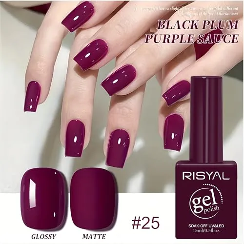 Dark Purple Gel Polish,1 Pcs High Gloss Long Lasting Wine Red Gel Nail Polish, UV LED Soak-Off Nail Polish Gel for Manicure Salon DIY (#25, 15ml)