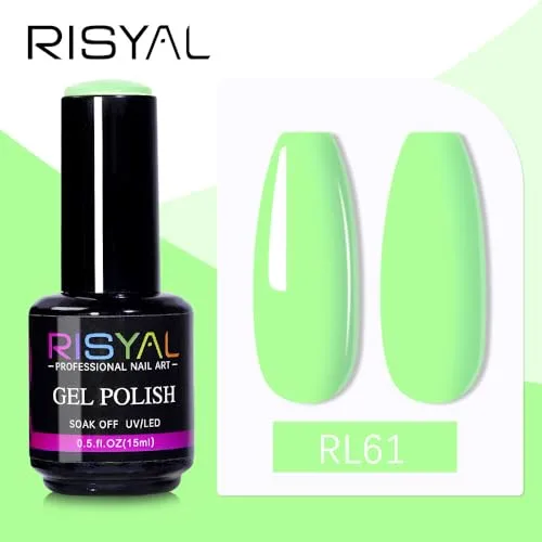 15ml Neon Green Gel Nail Polish,1 Pcs High Gloss Long Lasting Bright Green Gel Polish, UV LED Soak-Off Nail Polish Gel for Manicure Salon DIY (61#, 15ml)