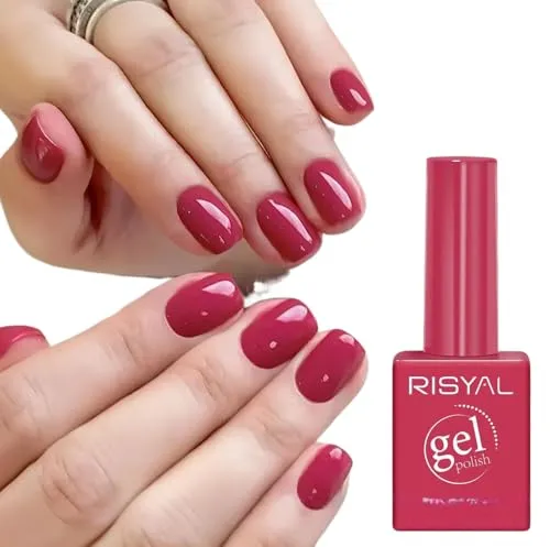 Rose Red Gel Polish,1 Pcs High Gloss Long Lasting Gel Nail Polish, UV LED Soak-Off Nail Polish Gel for Manicure Salon DIY (#19, 15ml)