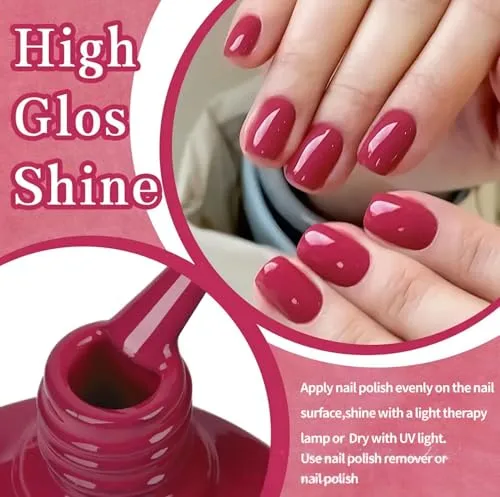 Rose Red Gel Polish,1 Pcs High Gloss Long Lasting Gel Nail Polish, UV LED Soak-Off Nail Polish Gel for Manicure Salon DIY (#19, 15ml)