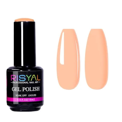 15ml Nude Pink Gel Nail Polish,1 Pcs High Gloss Long Lasting Peach Nude Gel Polish, UV LED Soak-Off Nail Polish Gel for Manicure Salon DIY (RL94, 15ml)