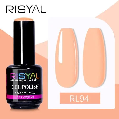 15ml Nude Pink Gel Nail Polish,1 Pcs High Gloss Long Lasting Peach Nude Gel Polish, UV LED Soak-Off Nail Polish Gel for Manicure Salon DIY (RL94, 15ml)