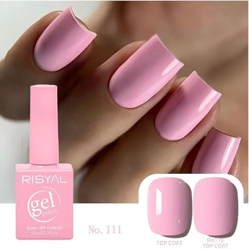 Baby Pink Gel Polish,1 Pcs High Gloss Long Lasting Light Pink Gel Nail Polish, UV LED Soak-Off Nail Polish Gel for Manicure Salon DIY (#111, 15ml)