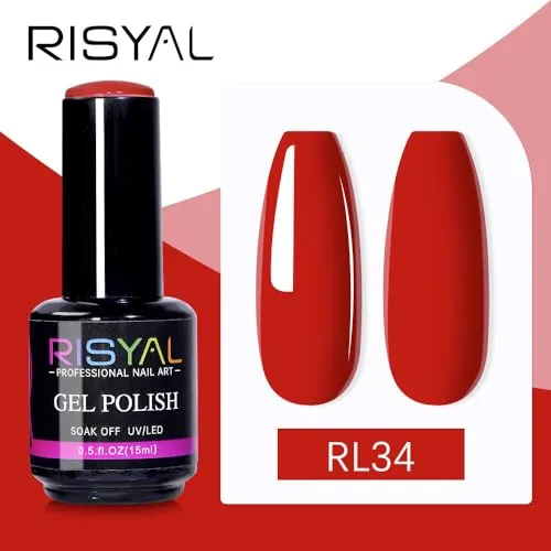 15ml Bright Red Gel Nail Polish,1 Pcs High Gloss Long Lasting True Red Gel Polish, UV LED Soak-Off Nail Polish Gel for Manicure Salon DIY (34#, 15ml)