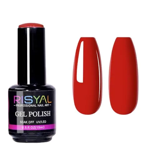 15ml Bright Red Gel Nail Polish,1 Pcs High Gloss Long Lasting True Red Gel Polish, UV LED Soak-Off Nail Polish Gel for Manicure Salon DIY (34#, 15ml)