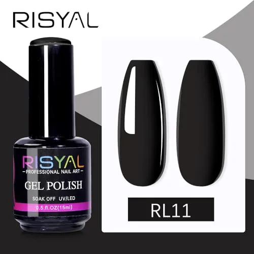 15ml Black Gel Nail Polish,1 Pcs High Gloss Long Lasting Gel Polish, UV LED Soak-Off Nail Polish Gel for Manicure Salon DIY (RL11, 15ml)