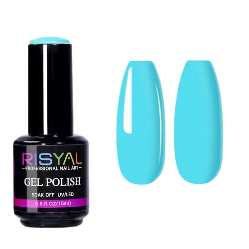 15ml Sky Blue Gel Nail Polish,1 Pcs High Gloss Long Lasting Gel Polish, UV LED Soak-Off Nail Polish Gel for Manicure Salon DIY (51#, 15ml)