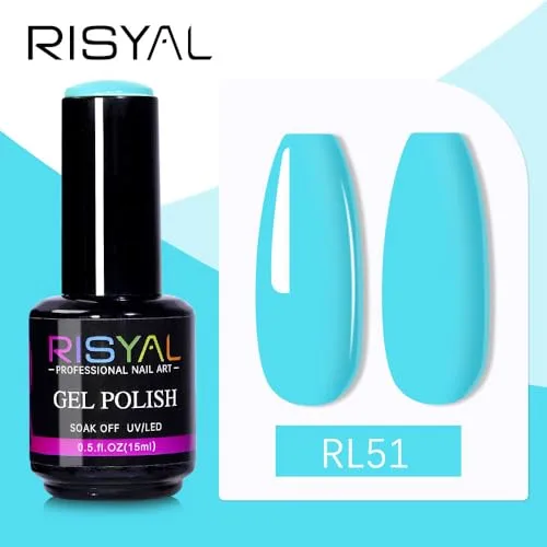 15ml Sky Blue Gel Nail Polish,1 Pcs High Gloss Long Lasting Gel Polish, UV LED Soak-Off Nail Polish Gel for Manicure Salon DIY (51#, 15ml)
