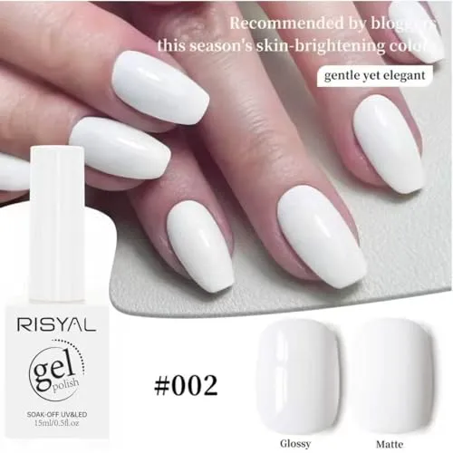 Off White Cream Gel Polish,1 Pcs High Gloss Long Lasting Milk White Gel Nail Polish, UV LED Soak-Off Nail Polish Gel for Manicure Salon DIY (#002, 15ml)