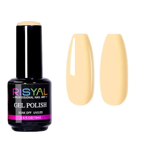 15ml Cream Yellow Gel Nail Polish,1 Pcs High Gloss Long Lasting Light Yellow Gel Polish, UV LED Soak-Off Nail Polish Gel for Manicure Salon DIY (RL13, 15ml)